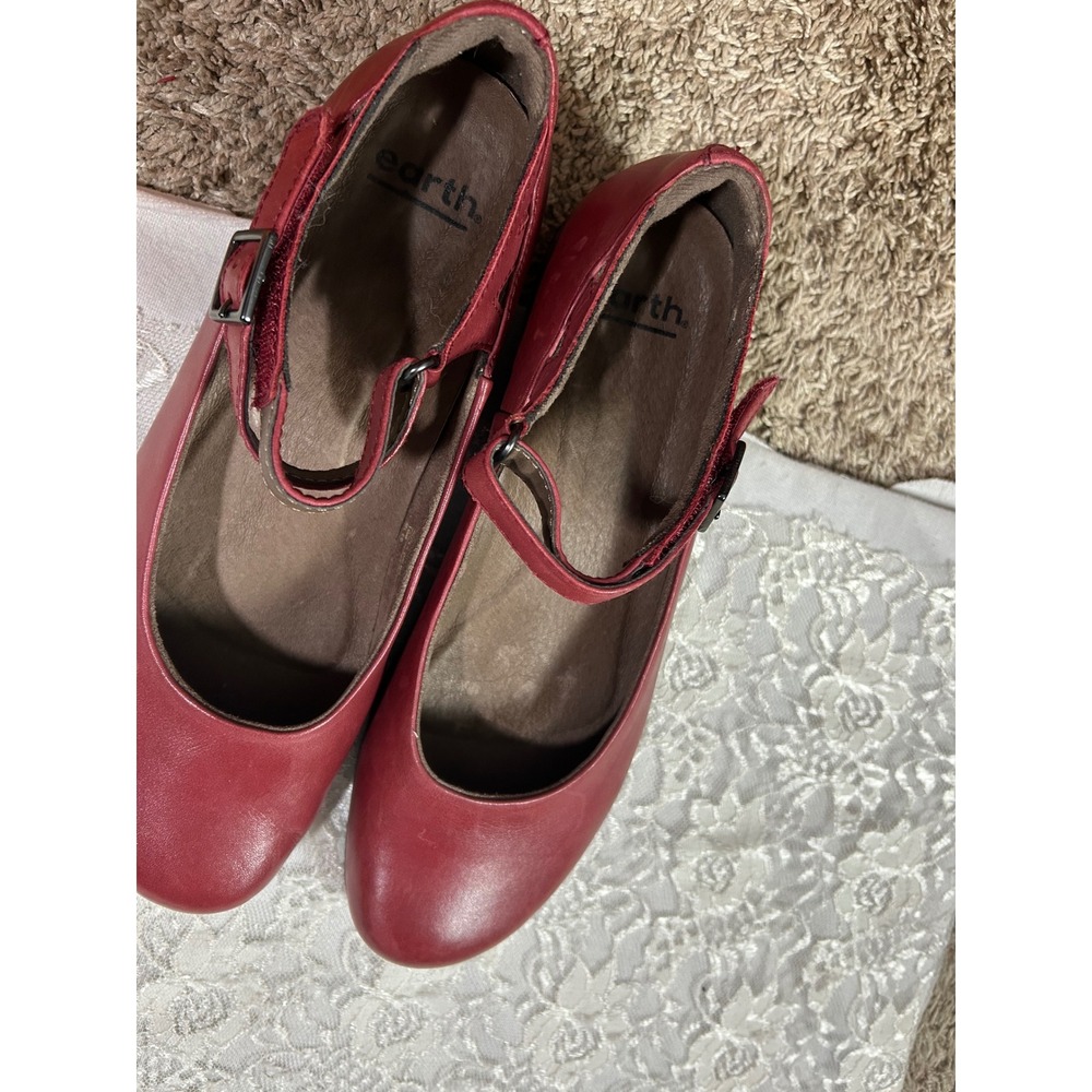 Earth Alder Dalma Red Leather Mary Jane Flats 10M Cottagecore Fall Preppy Retro - Picture 6 of 9